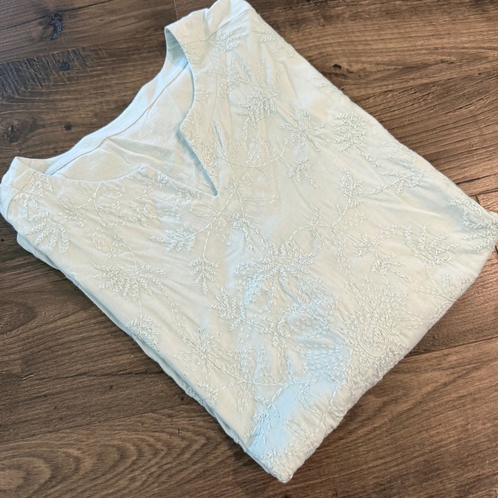 Pure Jill J Jill Light Blue Embroidered Tunic Top Cotton Modal Split Neck Large